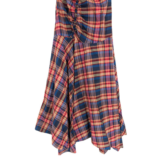 Ulla Johnson Heleen Puff Sleeve Silk Cotton Plaid Asymmetric Midi Dress Size 2 - Picture 6 of 13